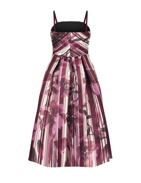 Robe midi bustier en satin duchesse structuré à fleurs et rayures Rinascimento