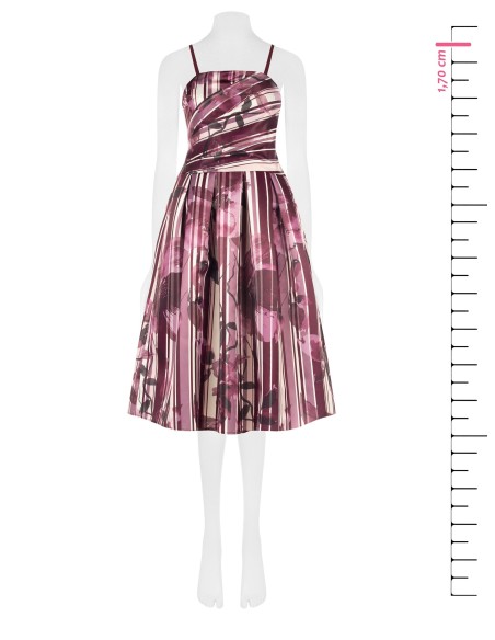 Robe midi bustier en satin duchesse structuré à fleurs et rayures Rinascimento
