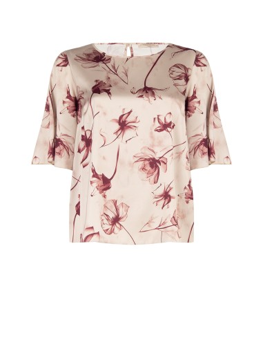 Blouse Curvy en satin à grandes fleurs dégradées, avec manches papillon – Rinascimento Curvy