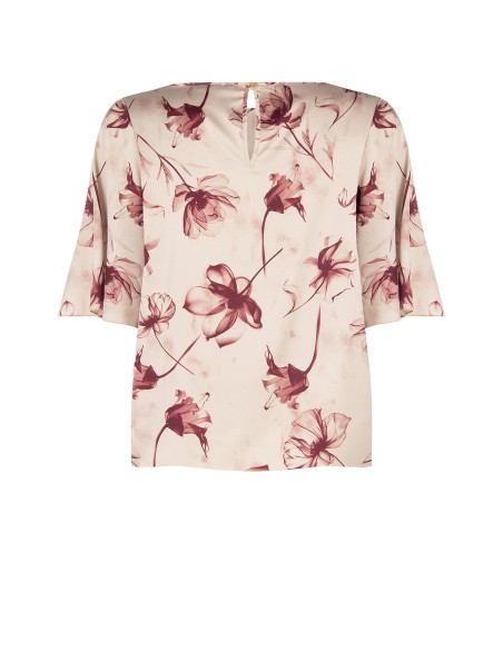 Blouse Curvy en satin à grandes fleurs dégradées, avec manches papillon – Rinascimento Curvy