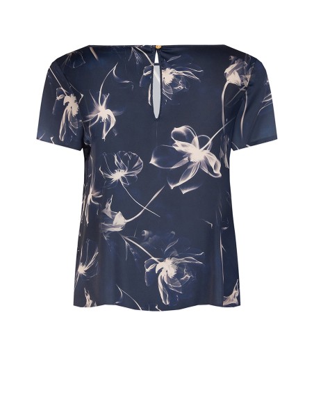 Ruime, soepelvallende satijnen blouse met grote bloemenprint van Rinascimento