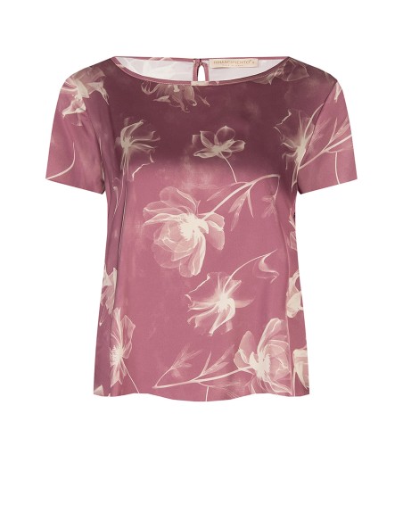 Ruime, soepelvallende satijnen blouse met grote bloemenprint van Rinascimento