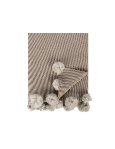 Sjaal van een viscosemix met diagonale ribbels en pompons van imitatiebont van Rinascimento