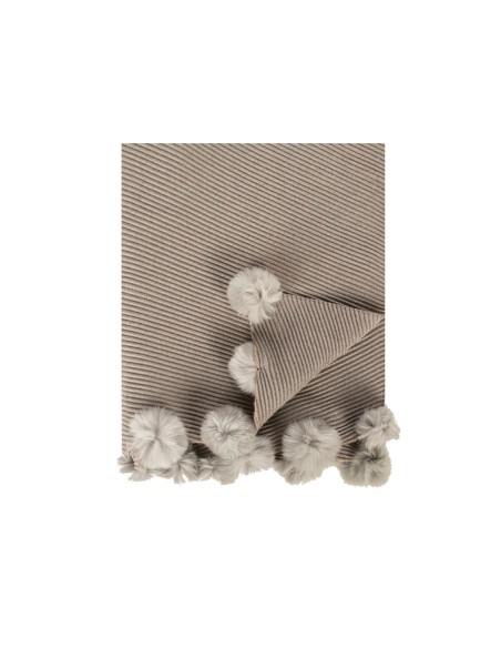 Écharpe en mélange de viscose à côtes diagonales avec pompons en fausse fourrure Rinascimento
