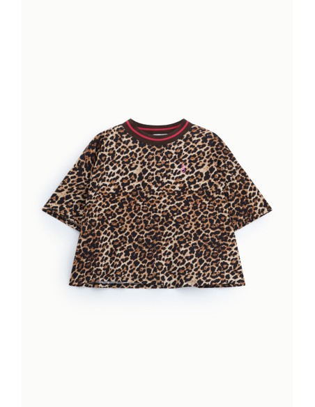 T-shirt ample à imprimé animalier et col rond côtelé Please