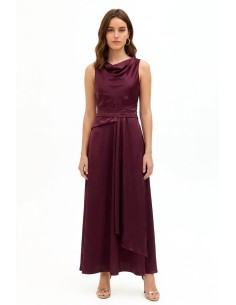 Robe longue en satin avec effet bande à la taille et long volant sur le devant Rinascimento