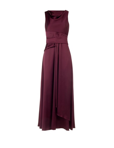 Robe longue en satin avec effet bande à la taille et long volant sur le devant Rinascimento