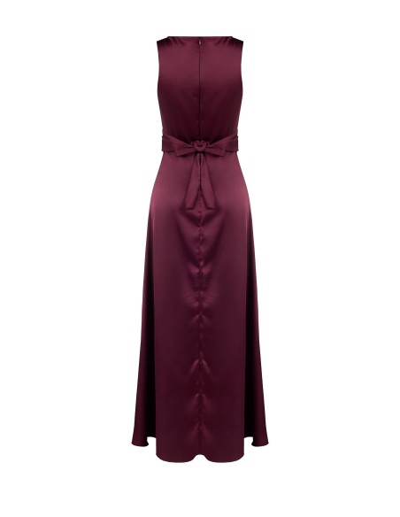 Robe longue en satin avec effet bande à la taille et long volant sur le devant Rinascimento