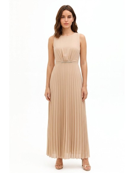 Robe longue en georgette plissée avec fine ceinture bijou Rinascimento