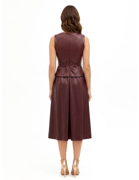 Robe midi en similicuir avec motif de carrés tressés et ceinture assortie Rinascimento