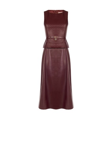 Robe midi en similicuir avec motif de carrés tressés et ceinture assortie Rinascimento