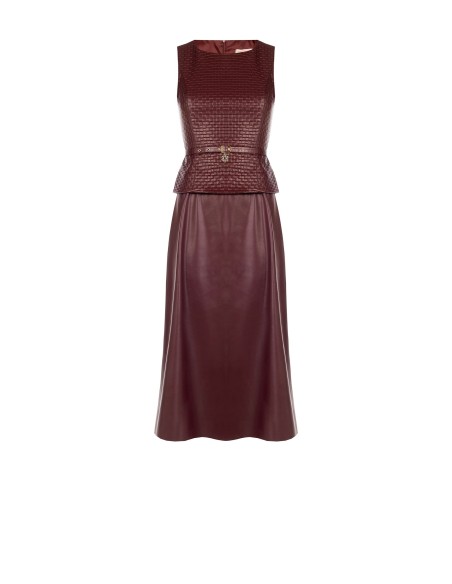 Robe midi en similicuir avec motif de carrés tressés et ceinture assortie Rinascimento