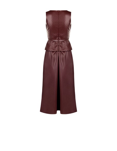 Robe midi en similicuir avec motif de carrés tressés et ceinture assortie Rinascimento