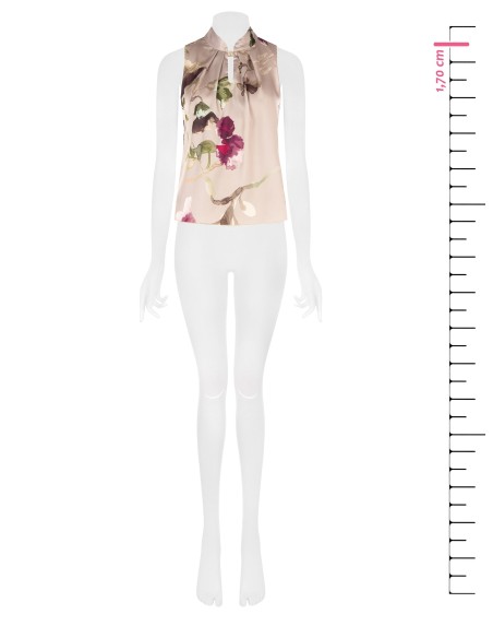 Top fluide en satin fleuri avec col et bouton bijou Rinascimento