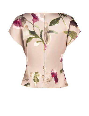 Satijnen blouse met bloemenprint, boothals en gerimpelde taille Rinascimento