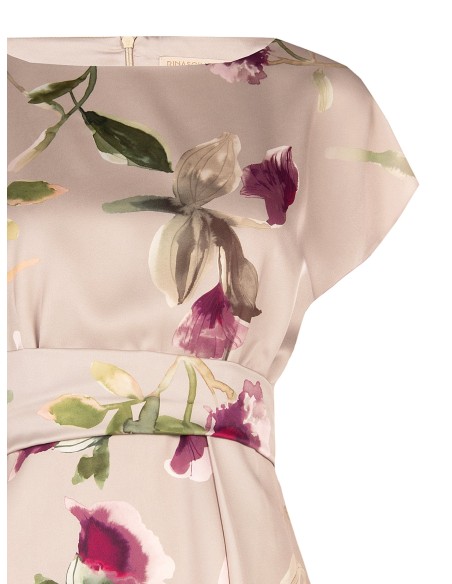 Blouse fluide en satin fleuri avec encolure bateau et fronces à la taille Rinascimento