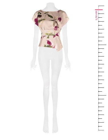 Blouse fluide en satin fleuri avec encolure bateau et fronces à la taille Rinascimento