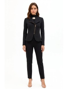 Veste blazer cintrée en crêpe scuba avec fermeture éclair asymétrique Rinascimento