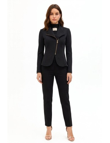 Veste blazer cintrée en crêpe scuba avec fermeture éclair asymétrique Rinascimento