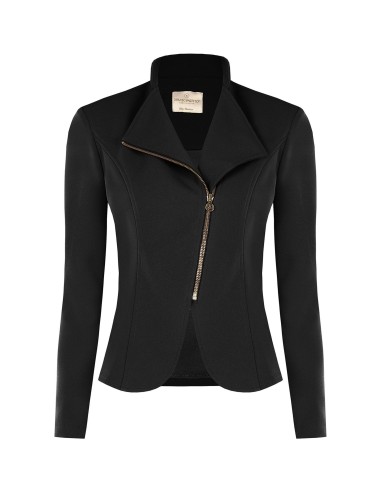 Veste blazer cintrée en crêpe scuba avec fermeture éclair asymétrique Rinascimento