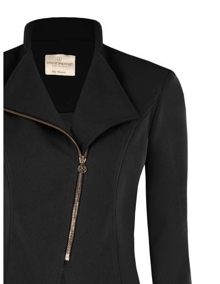 Veste blazer cintrée en crêpe scuba avec fermeture éclair asymétrique Rinascimento