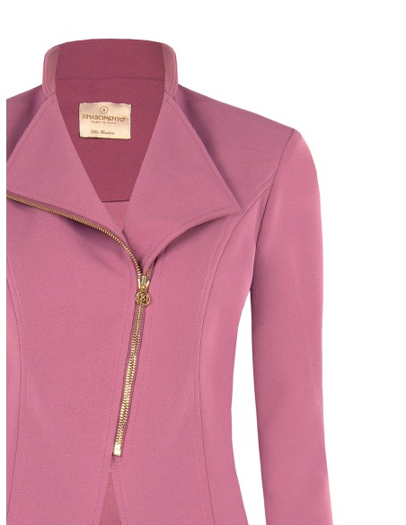 Veste blazer cintrée en crêpe scuba avec fermeture éclair asymétrique Rinascimento