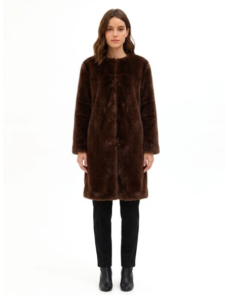 Manteau long en fausse fourrure avec fermeture à crochets Rinascimento