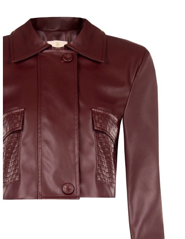 Veste courte en similicuir avec motif à carreaux tressés et bretelles Rinascimento