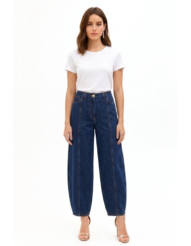 Jeans ballon avec coutures apparentes sur le devant Rinascimento
