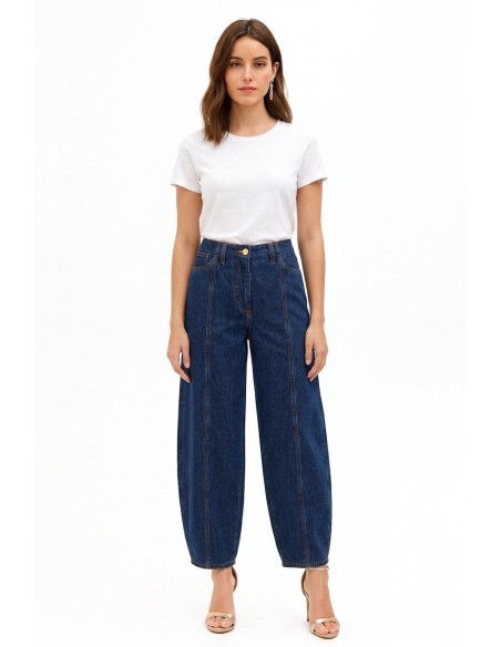 Jeans ballon avec coutures apparentes sur le devant Rinascimento