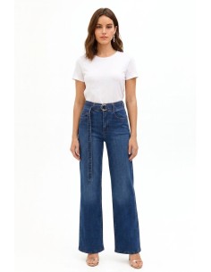 Jean wide leg extensible avec ceinture assortie Rinascimento