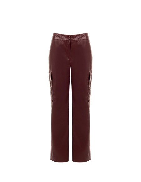 Pantalon droit cargo en similicuir avec motif à carreaux tressés Rinascimento