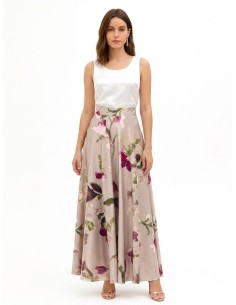 Jupe longue évasée en satin fleuri Rinascimento