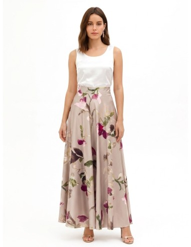 Jupe longue évasée en satin fleuri Rinascimento
