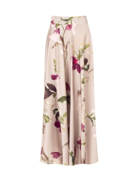 Jupe longue évasée en satin fleuri Rinascimento