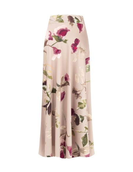 Jupe longue évasée en satin fleuri Rinascimento