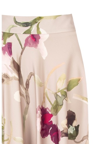 Jupe longue évasée en satin fleuri Rinascimento
