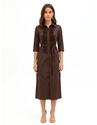 Robe-chemise longue en mélange de coton avec volants et longue ceinture fine assortie Rinascimento
