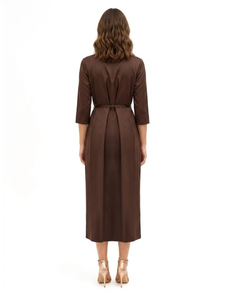 Robe-chemise longue en mélange de coton avec volants et longue ceinture fine assortie Rinascimento