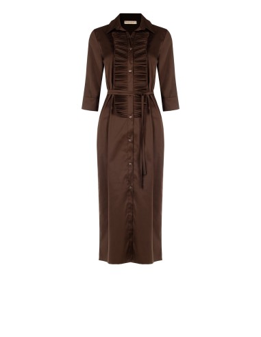 Robe-chemise longue en mélange de coton avec volants et longue ceinture fine assortie Rinascimento