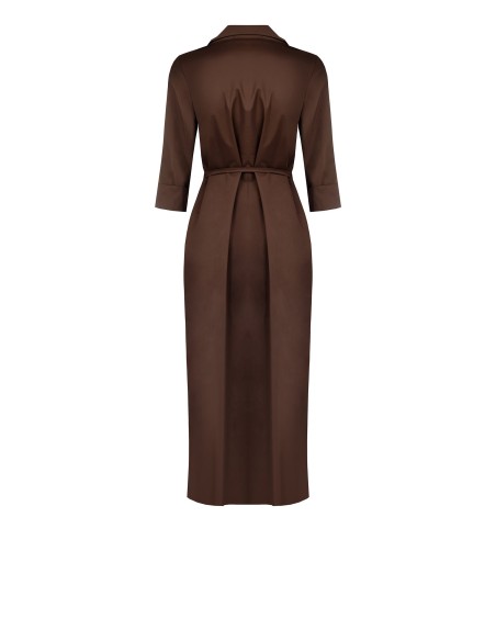 Robe-chemise longue en mélange de coton avec volants et longue ceinture fine assortie Rinascimento