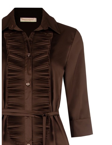 Robe-chemise longue en mélange de coton avec volants et longue ceinture fine assortie Rinascimento