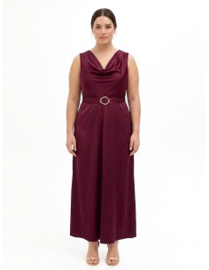 Lange curvy-jurk van satijn met geïntegreerde riem en gesp van Rinascimento Curvy
