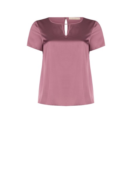 Curvy-blouse van soepel satijn met dubbele druppelvormige uitsparing – Rinascimento Curvy