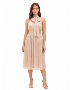 Robe midi en satin lamé avec nœud et taille élastique Rinascimento