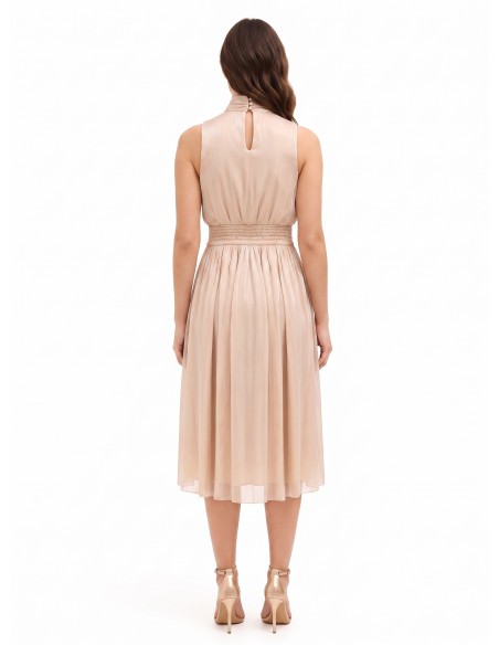 Robe midi en satin lamé avec nœud et taille élastique Rinascimento