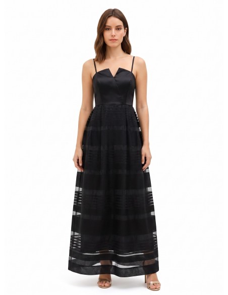 Robe longue bouffante en tulle à rayures transparentes avec top en satin Rinascimento