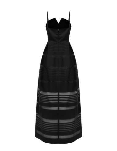 Robe longue bouffante en tulle à rayures transparentes avec top en satin Rinascimento