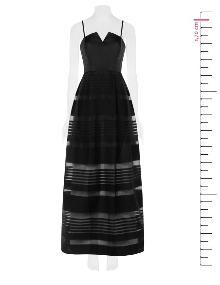Robe longue bouffante en tulle à rayures transparentes avec top en satin Rinascimento