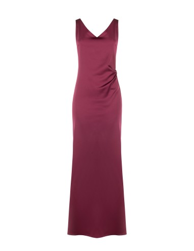 Robe longue en satin structuré, décolletée et froncée au dos, Rinascimento